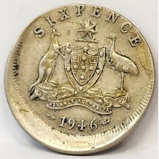 AUSTRALIA 1946 . SIXPENCE . ERROR . MIS-STRIKE . OFF CENTRE